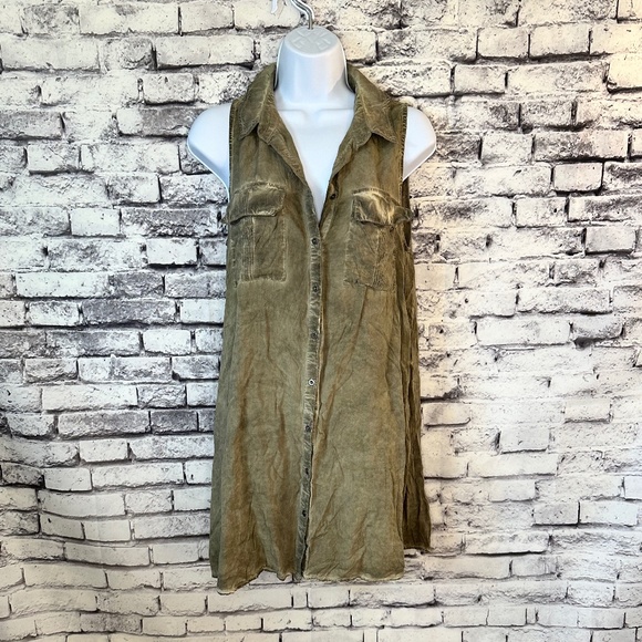 Umgee Dark Tan Rustic Sleeveless Button Up Tank Size M - Picture 1 of 8